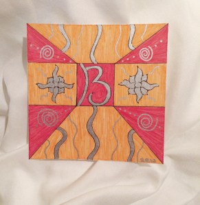 The "B". I was thinking of my oldest son with this one; his favorite color is blue but this made me think of the energy young boys can have.