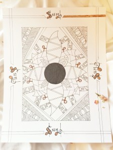 I decided I didn't want any white space in the center and so I tried out some new doodling patterns.